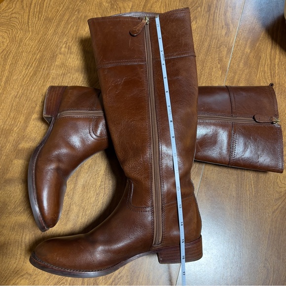 Tory Burch Brown Leather Gold Plated Logo Zipper Closure Moto Tall Boots size 7 - Picture 13 of 13